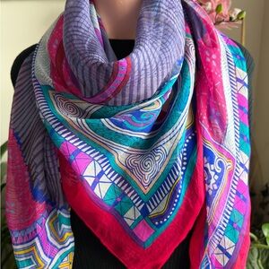 Rare Hermes Cent Plis Des Miao Silk Mousseline Stole Foulard Shawl.